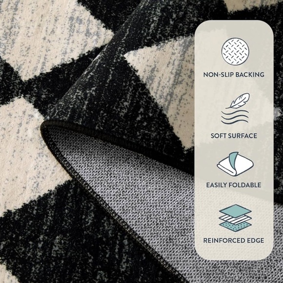 ๐ MC Style Area Rug Black & Ivory Check Checker Plaid 5โ x 7โ MACHINE WASHABLE - Picture 6 of 9